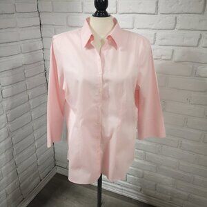 Lands' End Ladies No Iron Pinpoint Oxford 3/4 Length Sleeves Pink Shirt